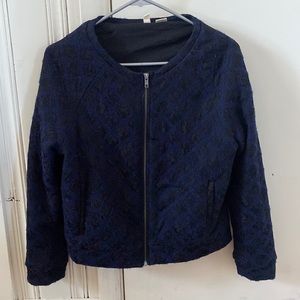 Anthropologie - Black and navy bomber jacket lace detail
